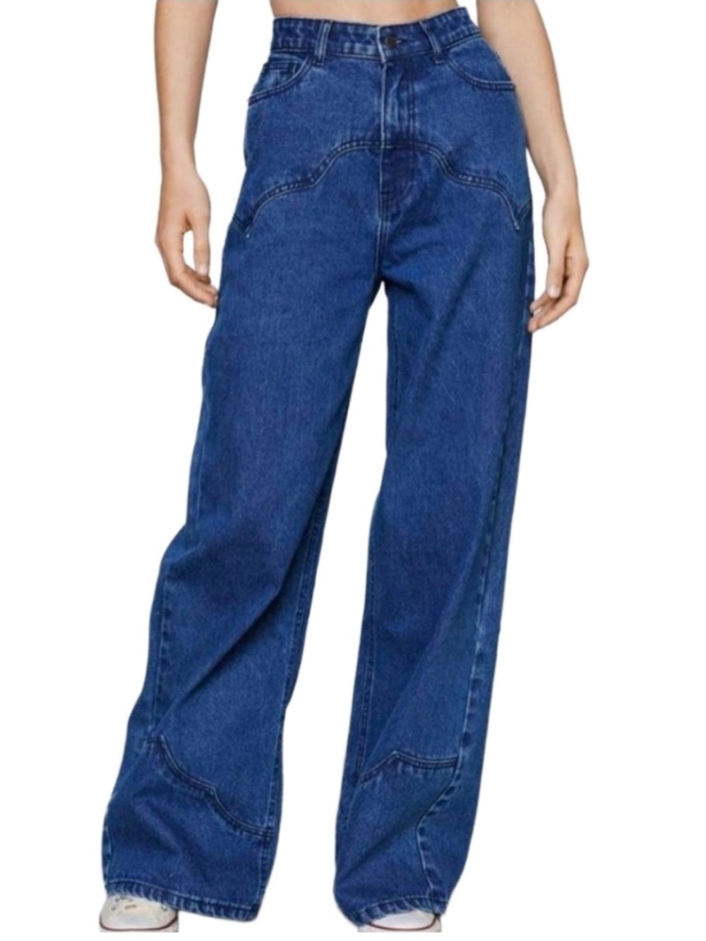 Nasty Gal Western Wide Leg High-Rise Denim Jeans - Dark Blue size 4 - Picture 2 of 9
